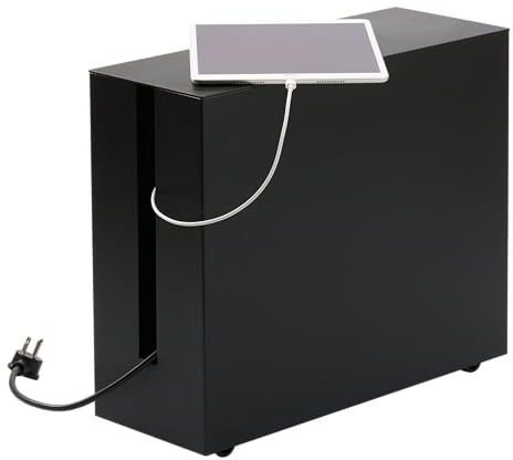 YAMAZAKI TOWER Kabelbox mit Rollen aus Stahl - mit Belüftungslöcher, Ablage für Steckdosenleiste - 40 x 15 x 34,5 cm, japanisches Design, schwarz