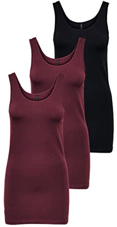 ONLY Damen Onllive Love Long Tank TOP JRS 3-PA, Black/+ 2 Port ROYAL, XXL