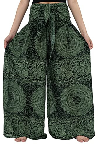 B BANGKOK PANTS Women's Boho Palazzo Pants Wide Leg Lounge Pants (One Size, Blossom Green)