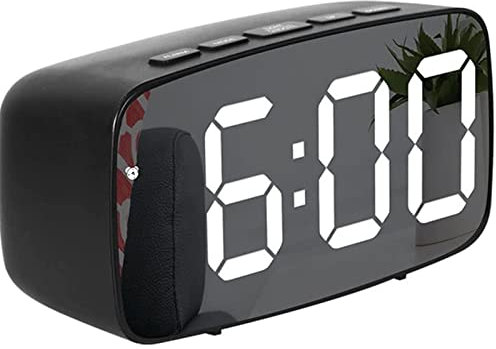 TFUFR Digital LED Alarm Clock Mirror Clock with Temperature & Date Calendar, Snooze, Adjustable Brightness, Voice Control Night Mode Bedside Alarm Clocks for Bedroom, Office (Black)