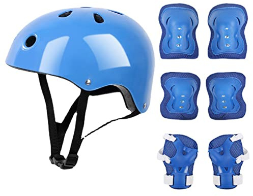 Juego de Casco para Niños, Protector de Codo y Rodilla Juego de Equipo de Protección para Niños para Patinaje sobre Ruedas de Scooter de Bicicleta de Equilibrio (Azul)