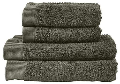 Zone Denmark Classic Handtuch Set Baumwolle, 2 x Handtuch 50x100 cm und 2 x Badetuch 70x140 cm, 100% Oeko-Tex Zertifizierte Baumwolle, 4er-Set, Olive Grün (Grün)