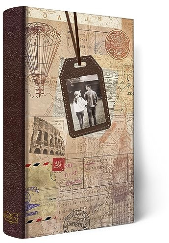 Holoary Photo Album 4x6 300 Photos 3 Pictures Per Page, Memo Writing Area for Each Pocket, with Photo Frame Window, 300 Pockets 4”x6”, Printed Book Cover Travel Design World Map Adventure Vacation