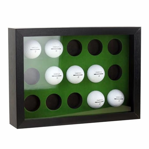 Bivitre Golfbälle Vitrine für 15 Bälle, Holzkoffer mit Acrylstaub-UV-Abdeckung, Wandhalterung und freistehender Schattenbox für Glofball-Sammler, Grün