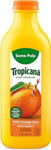 Tropicana Pure Premium 100% Orange Juice Original, Some Pulp, No Sugar Added, 46 fl oz