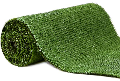 Mazovia Kunstrasen Rasenteppich für Garten Balkone Terrassen Wintergärten Biergärten - Höhe: 6 mm Meterware Wasserdurchlässig - Grün dunkelgrün 133 x 400 cm