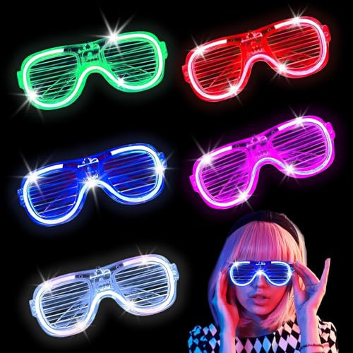 Mstnoixgc Leuchtbrillen für Party, 5 Stück Partybrille mit LED, Shades Partybrillen Glow, Shutter Shades Brille, für Karneval Halloween, Weihnachten, Geburtstag, Neujahrsparty