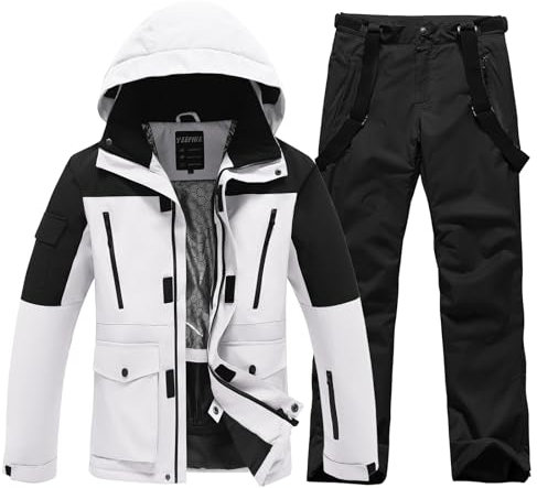 HOTIAN Conjunto de chaqueta y pantalones de esquí para hombre, traje de nieve de invierno, cálido, impermeable, a prueba de viento, ropa de esquí y snowboard, HB+BK, M
