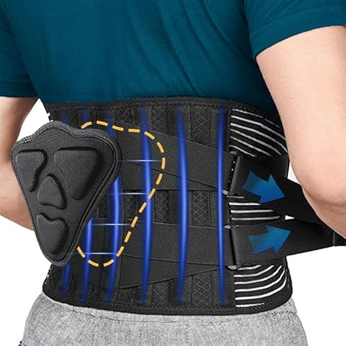 YISAILU Cintura di supporto per la schiena con 6 montanti per uomo e donna, comoda fascia per la schiena traspirante con imbottitura lombare 3D per alleviare e correggere (Nero, XXL(130-145CM))