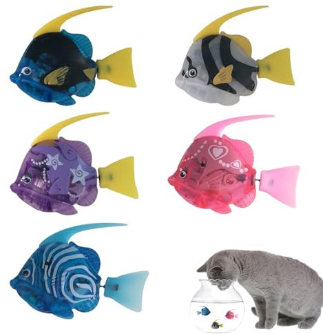 Neyeau 5PCS Robot Fish Toys,Electronic Pet Toy Fish with LED Light,Swims in Multiple Directions,for Pet Interactive Toys,Accompany Baby Bathing
