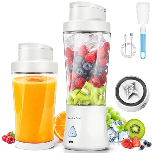 Mixer Smoothie Maker 700ml, Wiederaufladbarer, 6000 mAh Portable Blender, 3D 6 Klingendesign und IP67 Wasserdichtigkeit, USB-Frischsaftmixer mit und Selbstreinigend-Weiß