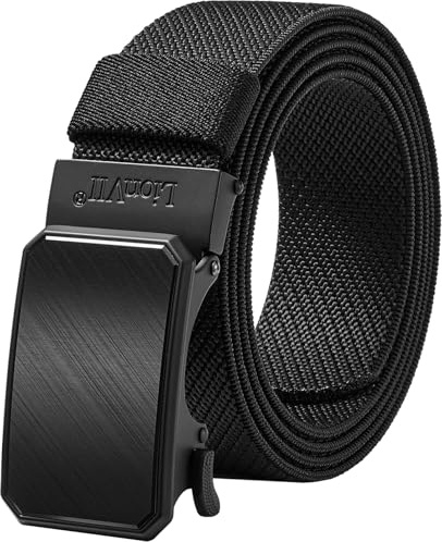 LionVII Cintura elastica a cricchetto con fibbia automatica, cintura da lavoro per uomo per girovita 75-125cm (28-49), Nero - twill