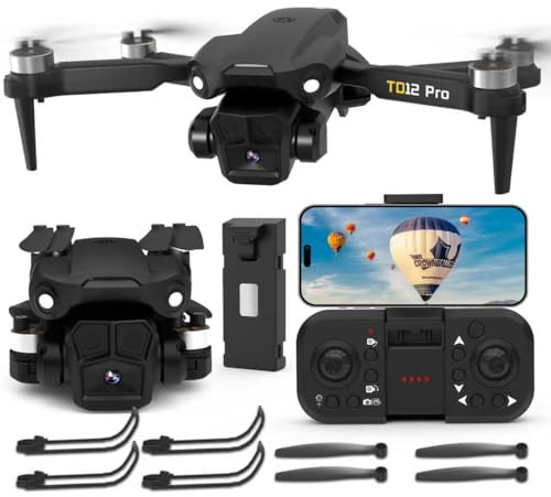 Toladrone TD12PRO Drone avec Caméra 1080P, Drones pour Adultes, Réglage Motorisé à 90°, Résistance au Vent de Niveau 3, Contrôle via Application, Quadricoptère Pliable pour Débutants