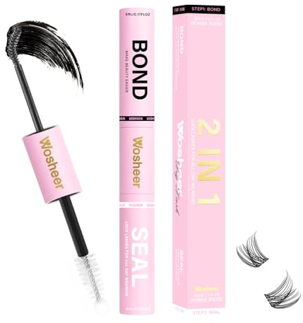 Wosheer Eyelash Glue 2 In 1 Cluster Lash Bond and Seal for Eyelash Extensions Individual Cluster Lashes with Strong Hold Eyelash Waterproof 72h (Black Lash Glue)