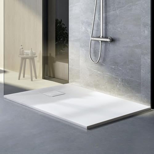 Shower Base with Left Drain Cover, Non-slip Shower Pan 70L×36“W, White SMC Shower Tray For Bathroom Assembly, Solid Surface Shower Base