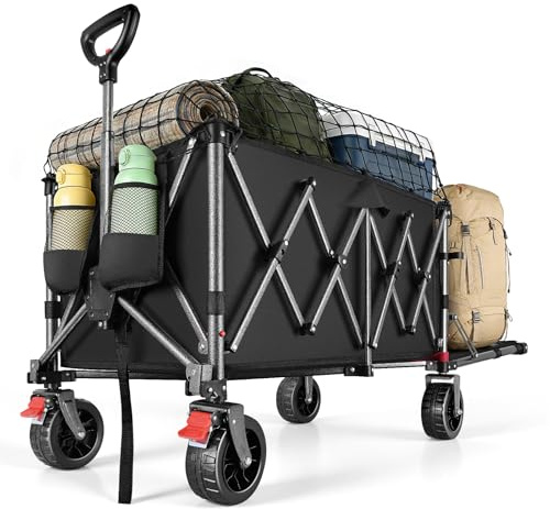 YEAUPE PRO Carro Plegable Todo Terreno – Frenos Dobles, Ruedas Anchas, Estructura Reforzada, Mango Ajustable – Ideal para Playa y Camping – 150‑240L, Negro