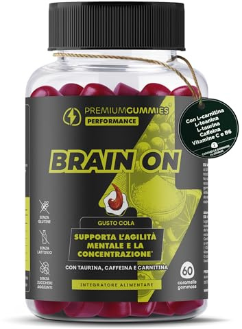 Gommes énergisantes avec caféine, L-théanine, L-taurine, L-carnitine, vitamine C et B6 - Goût cola - Énergie et concentration, Sans sucre, Végan, Sans gluten - 60 gommes - 30 jours par Premium Gummies