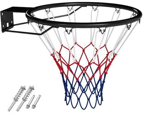 COSTWAY Ø 45 cm basketkorg standard, mini basketkorg för väggmontering väderbeständig, basketring med nät, baskethoop inomhus och utomhus, för barn och vuxna (svart)