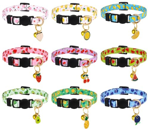 9 Pcs Cat Collars with Bell Quick Release Kitten Collars | Adjustable Fit 19-32 cm, Breakaway Safety Buckle, Durable, Lightweight, Removable Bell, Smooth Edges, Soft & Comfortable