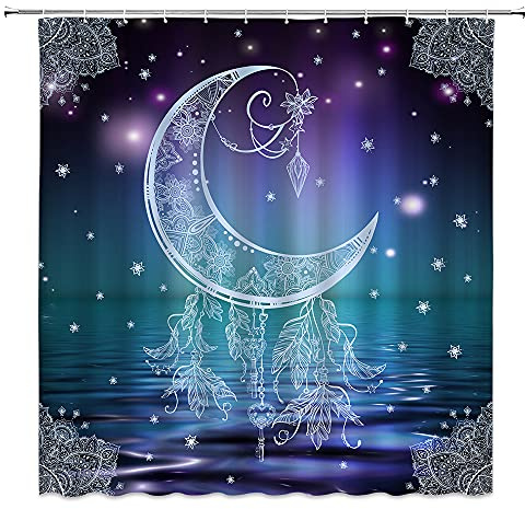 Moon Shower Curtain Mandala Starry Sky Dream Hippie 72x72 Inch