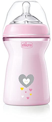Chicco Natural Feeling Anti-Kolik Babyflasche 6+ Monate 330 ml, Babyfläschchen mit Weichem und Flexiblen Silikon-Sauger, Eignet sich in Kombination zum Stillen, Pink