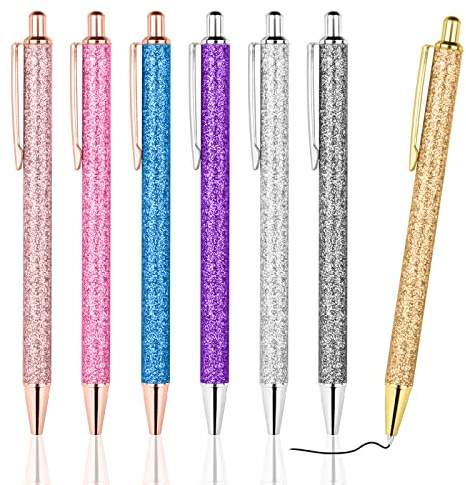AUAUY Kulspetspennor, bekväma metallpennor, infällbara, vackra journalföringspennor i svart bläck, medium punkt 1 mm, presentpennor, skola kontorsmaterial för barn och vuxna