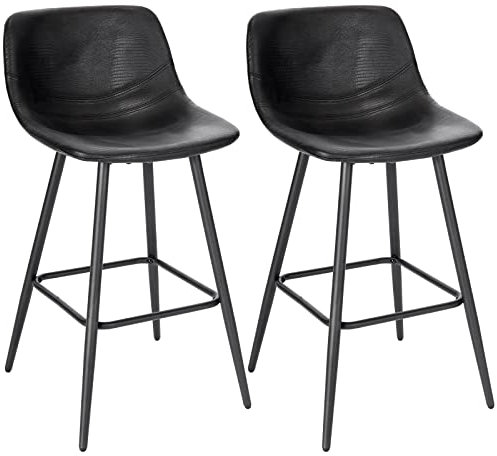 WOLTU 2X Barhocker mit Rückenlehne, Barstuhl mit Sitzhöhe 63 cm, ergonomischer Hocker im Bar, Polsterstuhl mit Kunstlederbezug, Vintage-Hocker Schwarz, Stuhl aus Metall, BH351sz-2