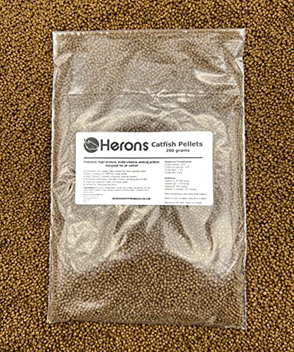 HERONS - Catfish Pellets, 2mm Premium Quality Fish Food, For all Catfish and Bottom-Feeders, Rich in Amino and Omega-3 Fatty Acids, Suitable for Everyday Feeding - 200 Grams
