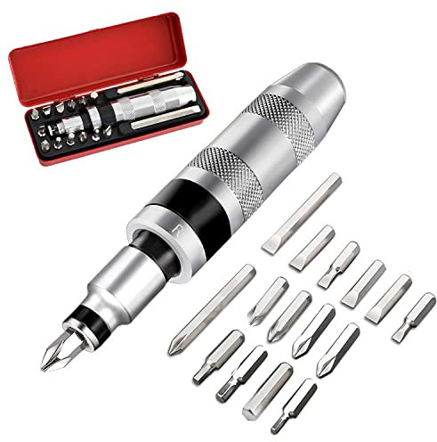 16 Pièces Kit Tournevis a Frapper, 1/2 Manuel Impact Driver Avec 15 Pièces Mèches(Plat, Cruciforme, Hexagonale), pour Tourner Les Fixations Coincées, Attaches Rouillées (16)
