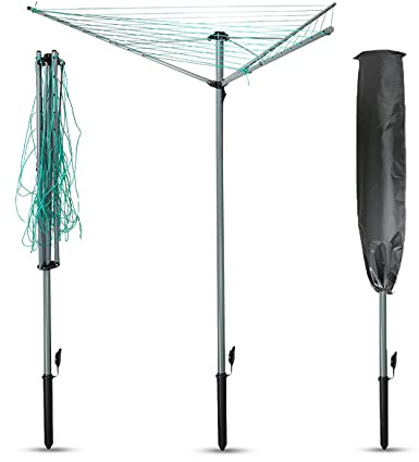 AAMEN Heavy Duty 3 Arm Rotary Clothes Airer, 30M PVC Coated Rotary Washing Line Clothes Dryer, Outdoor Umbrella Clothes Drying Rack Laundry, Portable Dryer, Clothes Line