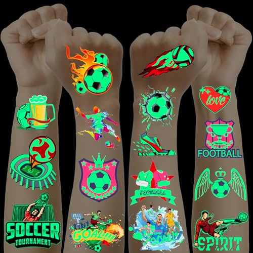 Fußball Tattoos für Kinder, 20 Blätter Leuchttattoos Fussball Geschenke Jungen, Schultüte Füllung Schulkind 2025 Junge, Schulanfang Geschenk Inhalt Schultüte Junge Fussball