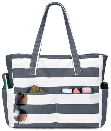 oscaurt Large Beach Bag with 8 Pockets, Waterproof Beach Bags for Women, Sandproof Summer Beach Tote Bag Holiday Essentials Shopping Bag Travel Bag Handbags for Pool Gym