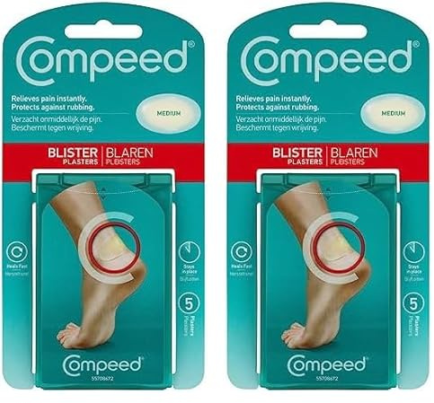 Compeed Medium Size Blister Plasters, 5 Hydrocolloid Plasters, Foot Treatment, Heal fast, Dimensions: 4.2 cm x 6.8 cm (Pack of 2)