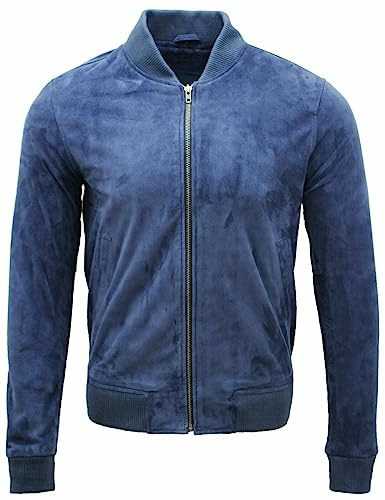 Infinity Hombre Azul Varsity De Cuero de Ante Bombardero Chaqueta M