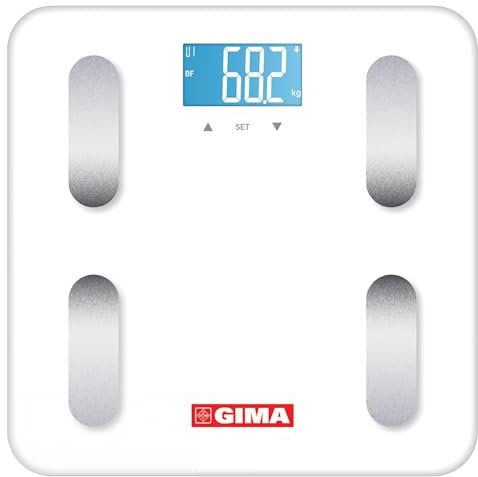 GIMA - Body Fat Equilibra bilancia digitale multifunzione smart, per misurazione grasso corporeo, percentuale acqua nel corpo, massa muscolare e massa ossea, con Bluetooth e display LCD, 27269