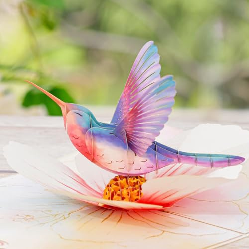 UNIPOP Carte pop-up colibri et fleur, carte d'anniversaire pour maman, carte de fête des mères, carte de Saint-Valentin pour maman, carte d'anniversaire colibri