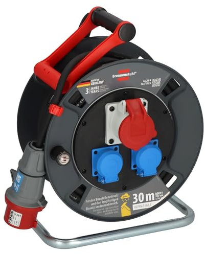 Brennenstuhl Garant CEE 1 V2 IP44 Kabeltrommel (CEE-Kabeltrommel mit 30m Kabel in schwarz, ständiger Einsatz im Außenbereich IP44, Made in Germany)