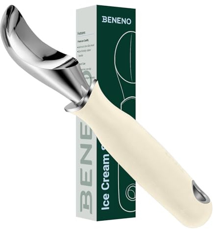 Beneno Heavy Duty Ice Cream Scoop - Upgraded Anti-Fracture Design, Comfortable Grip Long Handle, Effortless Scooping & Dishwasher Safe, Cream