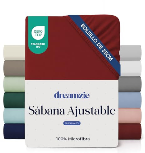 Dreamzie Sabanas 135x190/200 cm - Esquinas de 35 cm para Colchones Gruesos - 100% Microfibra, Burdeos, Certificada sin Productos Químicos (Oeko Tex), Sabanas Bajeras Completamente Elásticas