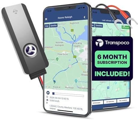 Transpoco 4G GPS Tracker (GS900) | With SIM & 6-Month Prepaid Plan | Real-Time Tracking Device for Cars & Fleets | 300 mAh Backup Battery | Geofencing & Security Alerts | Car GPS Tracker UK Support