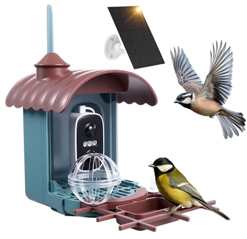 Nichoir à Oiseaux avec caméra 4MP mangeoire Solaire pour Oiseaux et Station d'alimentation : Enregistrement vidéo/Photo, Identification IA, détection de Mouvement, Notification instantanée, Vision