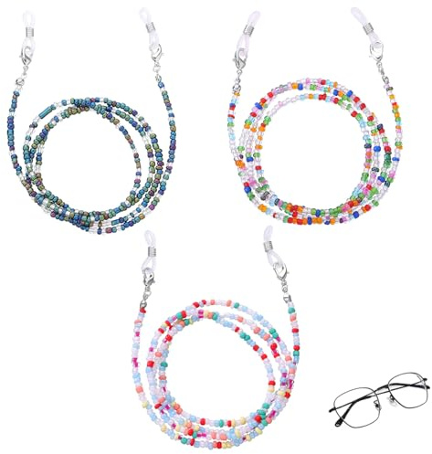 YDYxieji 3 pcs Eyeglasses Chain, Glasses Bead Chain with Anti-slip silicone ring, Trendy Eyewear Strap, Glasses Cord, Sunglasses Strap Lanyard, Spectacle Chain for Women Men Sports (Style 2)