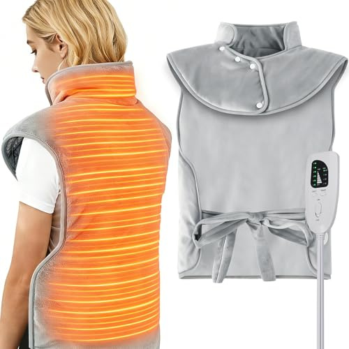 Cojín Térmico Largo para Cuello, Hombros y Espalda - 6 Niveles de Calor Ajustable y Temporizador hasta 120 Min - Tejido Ultra Suave y Lavable, Cable de 2.7m, 60x100cm