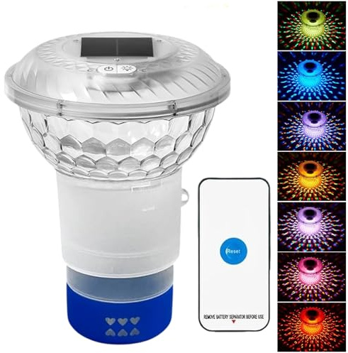 Flotador De Tableta De Cloro - Dispensador De Piscina con Energía Solar De 6.5x9.25x7.48in, Dispositivo De Liberación Química Ajustable, Clorador LED Flotante Piscina, SPA, Us