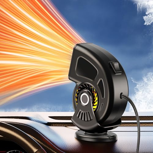 DICMKY Car Heater, 12V Portable Heater Plug in Heating and Cooling Fans, Car Small Defroster Windshield Window Heaters, 360°Rotation Fast Heating Winter Defogger Defrost Accessories for Truck(Black)