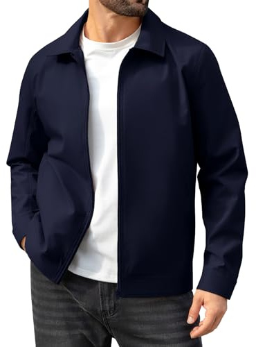Voqeen Mens Jacket Water Repellent Lightweight Jackets Summer Spring Bomber Jacket Full Zip Casual Collared Windbreaker Outdoor Golf Coat with Zip Pockets