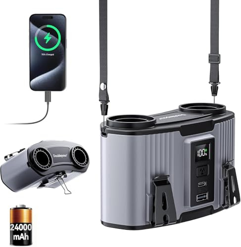 Doublepow 24000mAh Portable Waist Fan, Personal Fan, Dual Air Ducts Motors, Rechargeable Clip On Belt for Working, 10 Speeds 45H Wearable Neck Cooling, for Outdoor Work, Travel, Power Outage (Gray)