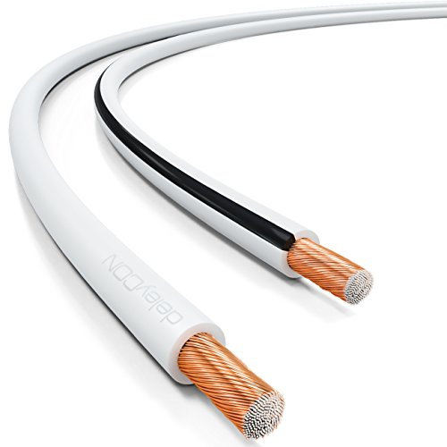 deleyCON 10m Cable pour Haut-Parleur 2x 1,5mm² CCA Aluminium Revêtu de Cuivre Brins 2x48x0,20mm Marque de Polarité - Blanc