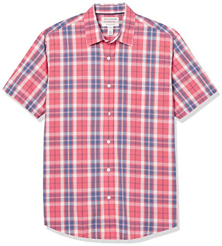 Amazon Essentials Men's Short-Sleeve Regular-Fit Casual Poplin Shirt, Washed Red Windowpane, X-Large