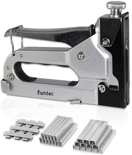 Grapadora multifunción con grapadora manual para decoración, madera, tela, bricolaje, incluye 400 grapas de pared + 400 para cable + 400 clavos – gris negro